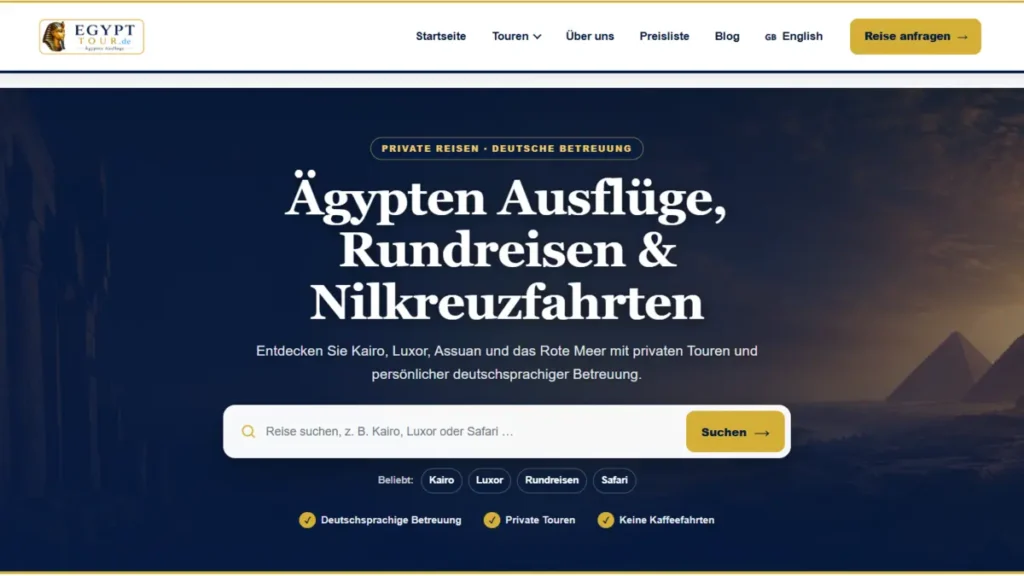 لقطة واجهة موقع egypttour.de